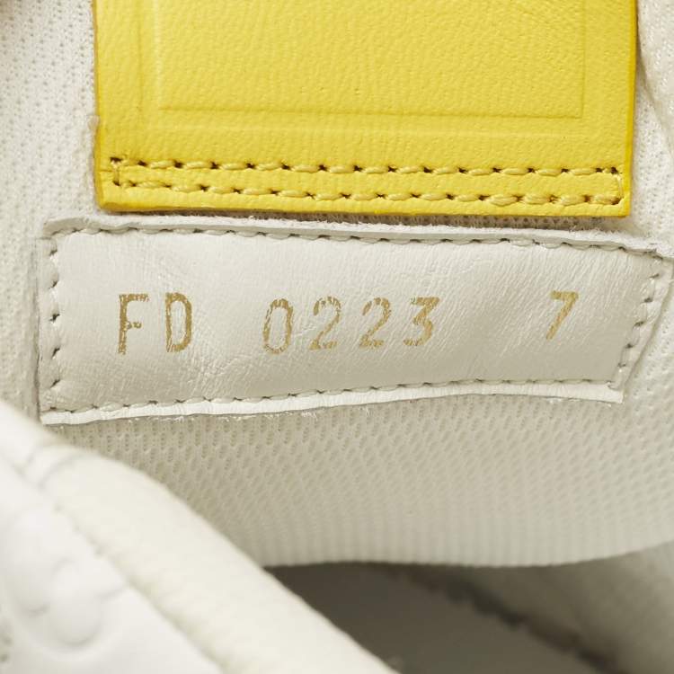 Pre Owned Louis Vuitton LV Trainer Size 41 White/Yellow Monogram Leather and Canvas Low Top Sneakers