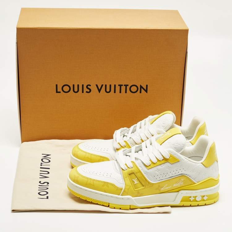 Pre Owned Louis Vuitton LV Trainer Size 41 White/Yellow Monogram Leather and Canvas Low Top Sneakers