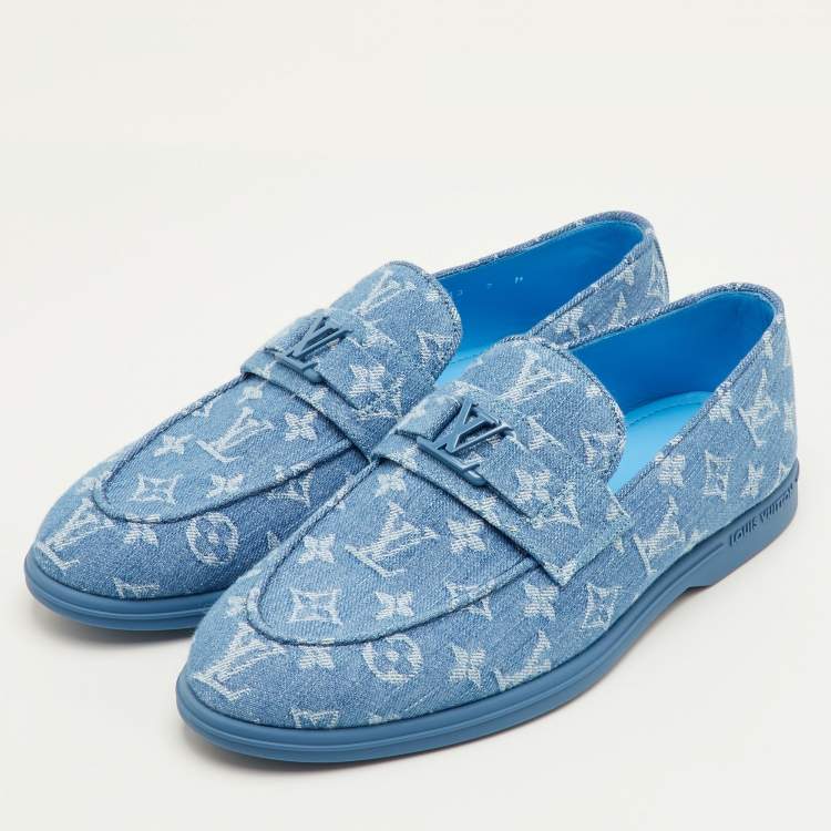 Pre Owned Louis Vuitton Estate Size 41 Blue Monogram Denim Slip On Loafers