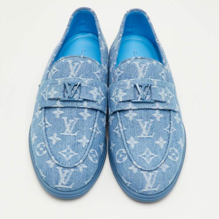 Pre Owned Louis Vuitton Estate Size 41 Blue Monogram Denim Slip On Loafers