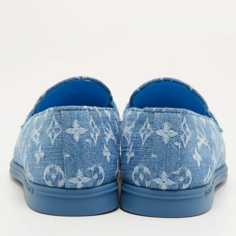 Pre Owned Louis Vuitton Estate Size 41 Blue Monogram Denim Slip On Loafers