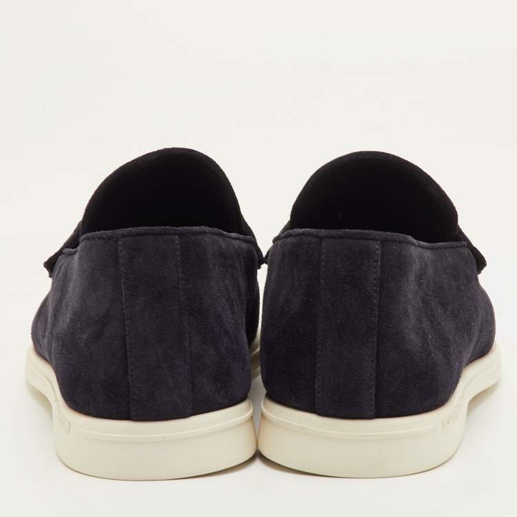 Pre Owned Louis Vuitton Estate Size 41.5 Navy Blue Suede Slip On Loafers