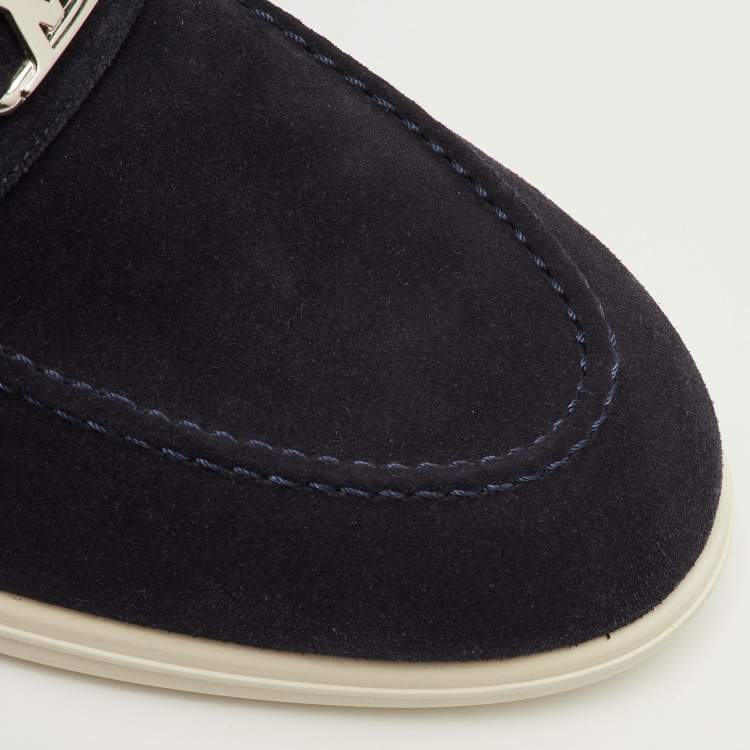 Pre Owned Louis Vuitton Estate Size 41.5 Navy Blue Suede Slip On Loafers
