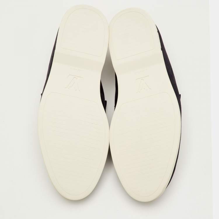 Pre Owned Louis Vuitton Estate Size 41.5 Navy Blue Suede Slip On Loafers