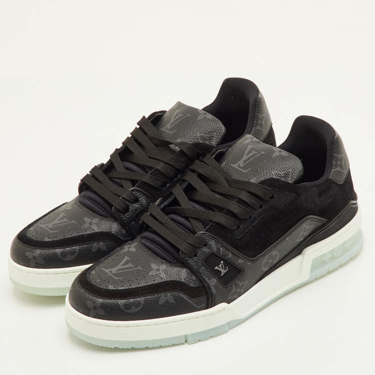 Pre Owned Louis Vuitton LV Trainer Size 41 Black Monogram Canvas and Suede Low Top Sneakers