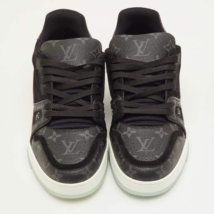 Pre Owned Louis Vuitton LV Trainer Size 41 Black Monogram Canvas and Suede Low Top Sneakers