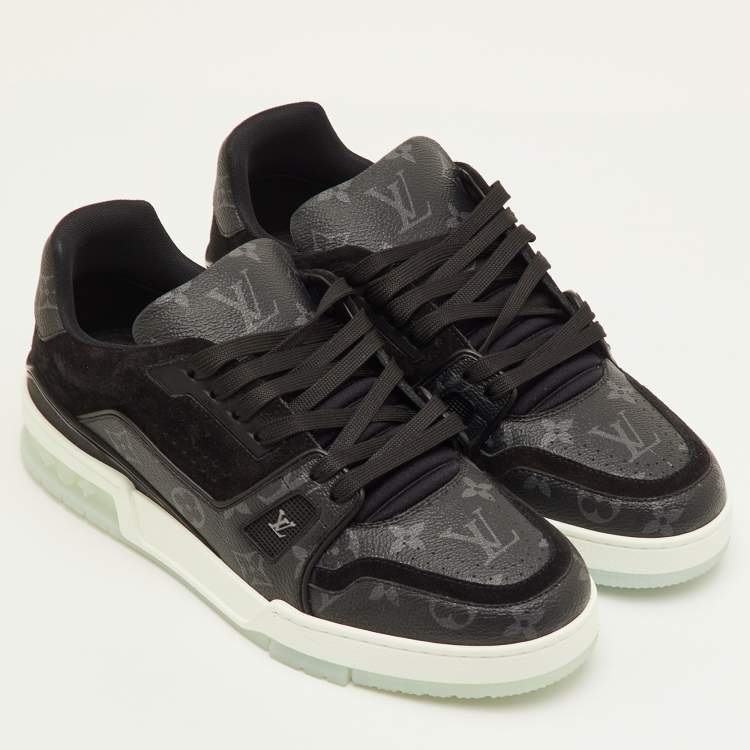 Pre Owned Louis Vuitton LV Trainer Size 41 Black Monogram Canvas and Suede Low Top Sneakers