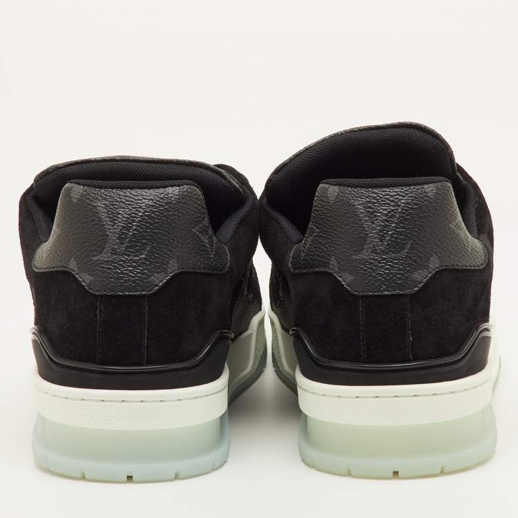 Pre Owned Louis Vuitton LV Trainer Size 41 Black Monogram Canvas and Suede Low Top Sneakers