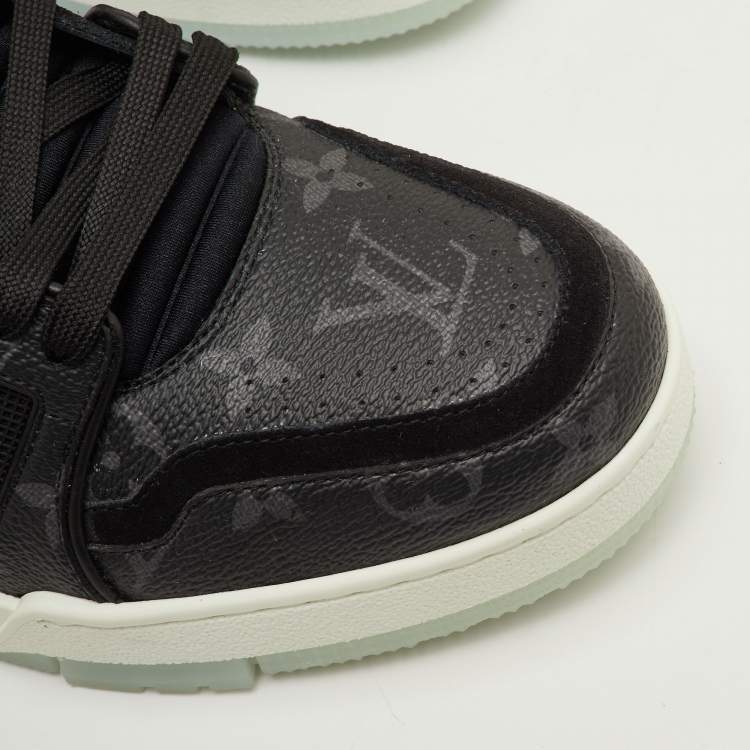 Pre Owned Louis Vuitton LV Trainer Size 41 Black Monogram Canvas and Suede Low Top Sneakers