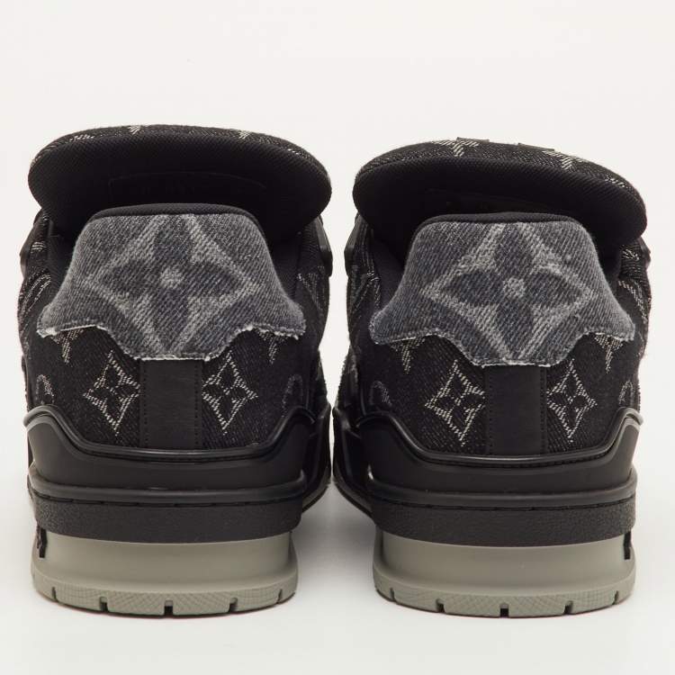Pre Owned Louis Vuitton LV Trainer Size 41 Black Monogram Denim Lace Up Sneakers