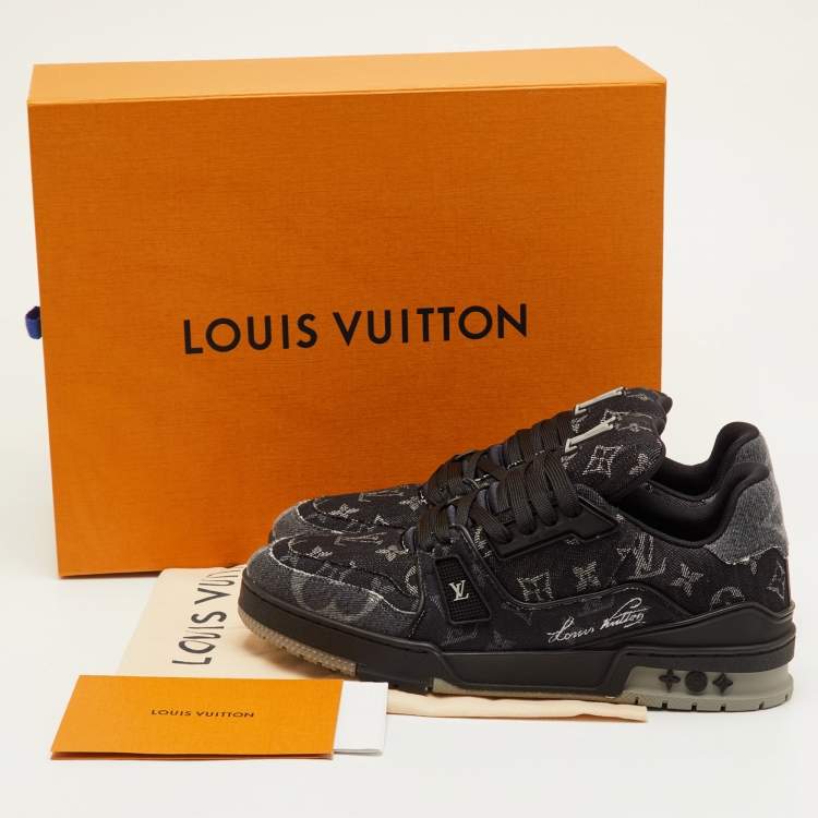 Pre Owned Louis Vuitton LV Trainer Size 41 Black Monogram Denim Lace Up Sneakers