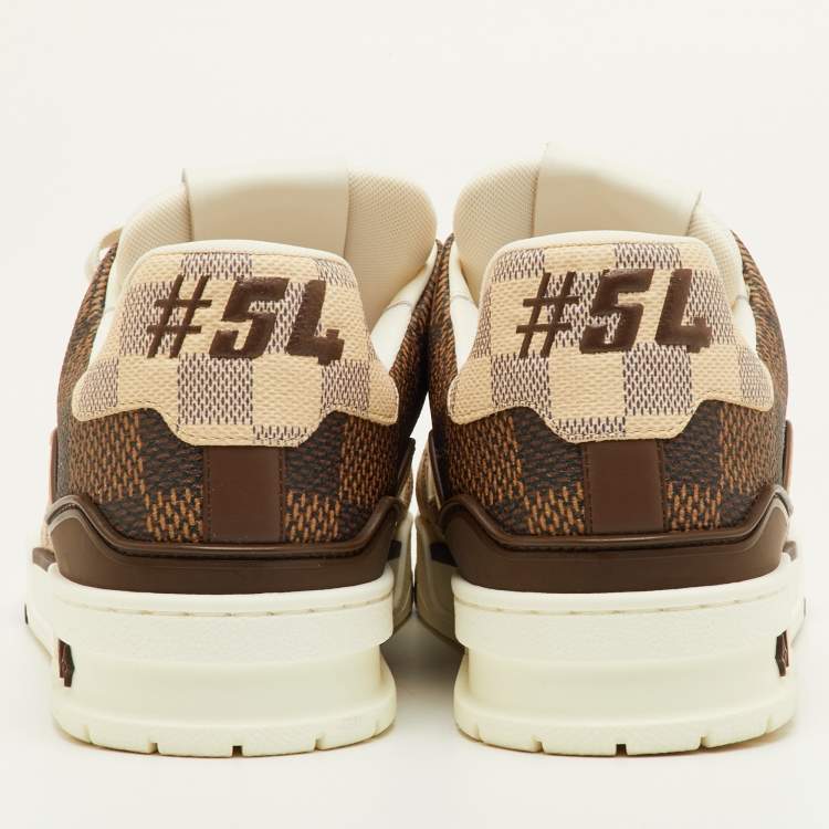 Pre Owned Louis Vuitton LV Trainer Size 41.5 Brown/Off White Damier Leather and Coated Canvas Sneakers