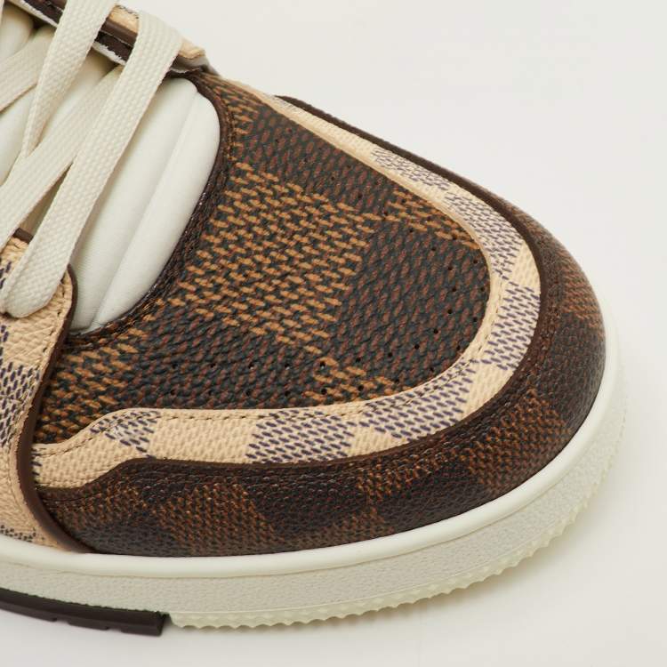 Pre Owned Louis Vuitton LV Trainer Size 41.5 Brown/Off White Damier Leather and Coated Canvas Sneakers