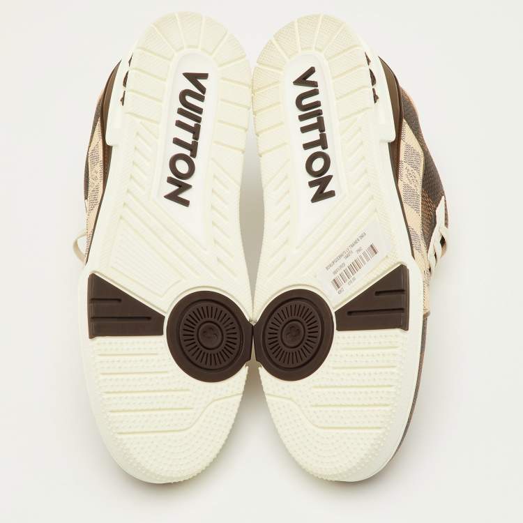 Pre Owned Louis Vuitton LV Trainer Size 41.5 Brown/Off White Damier Leather and Coated Canvas Sneakers