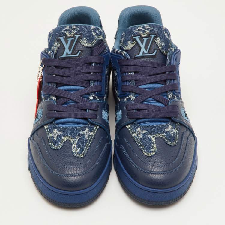 Pre Owned Louis Vuitton LV Trainer Size Navy Blue Monogram Denim and Leather Sneakers