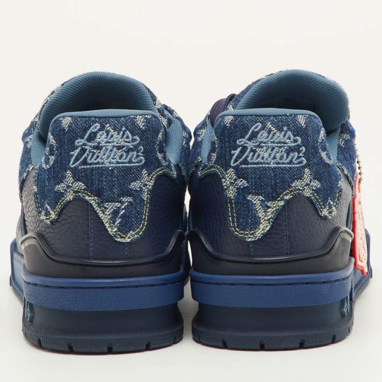 Pre Owned Louis Vuitton LV Trainer Size Navy Blue Monogram Denim and Leather Sneakers
