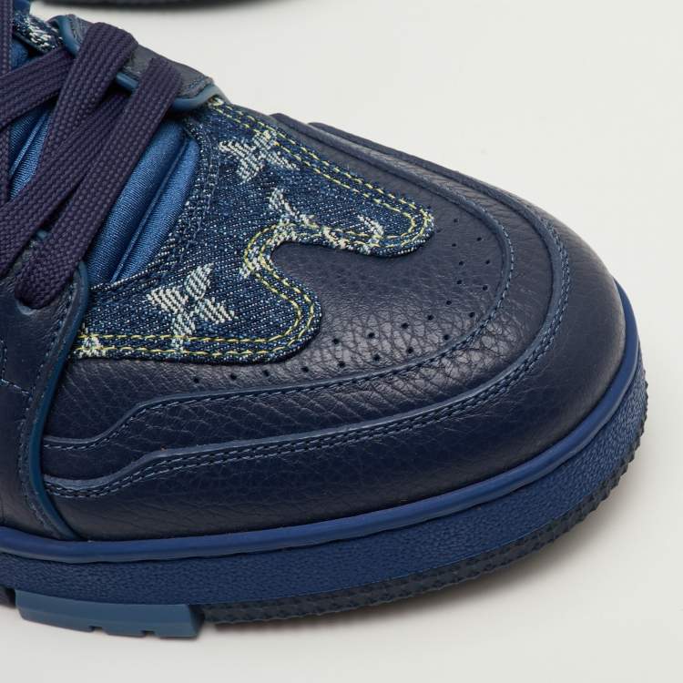 Pre Owned Louis Vuitton LV Trainer Size Navy Blue Monogram Denim and Leather Sneakers