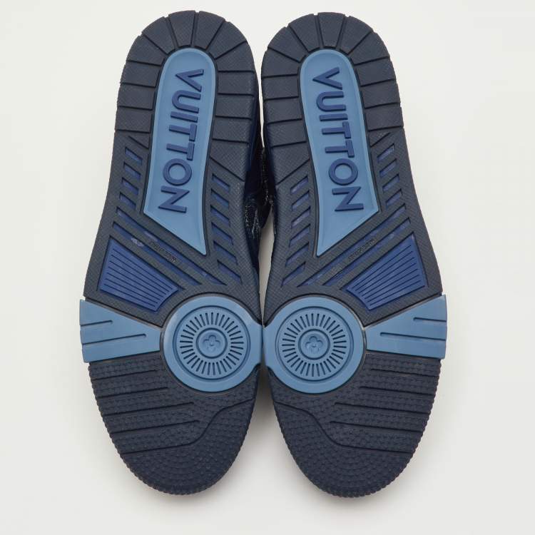 Pre Owned Louis Vuitton LV Trainer Size Navy Blue Monogram Denim and Leather Sneakers