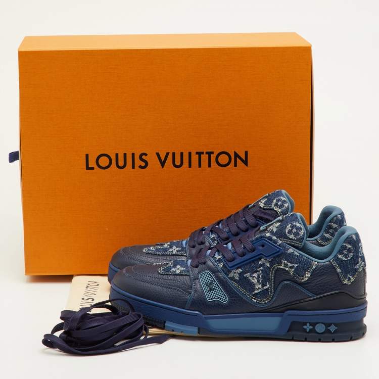 Pre Owned Louis Vuitton LV Trainer Size Navy Blue Monogram Denim and Leather Sneakers