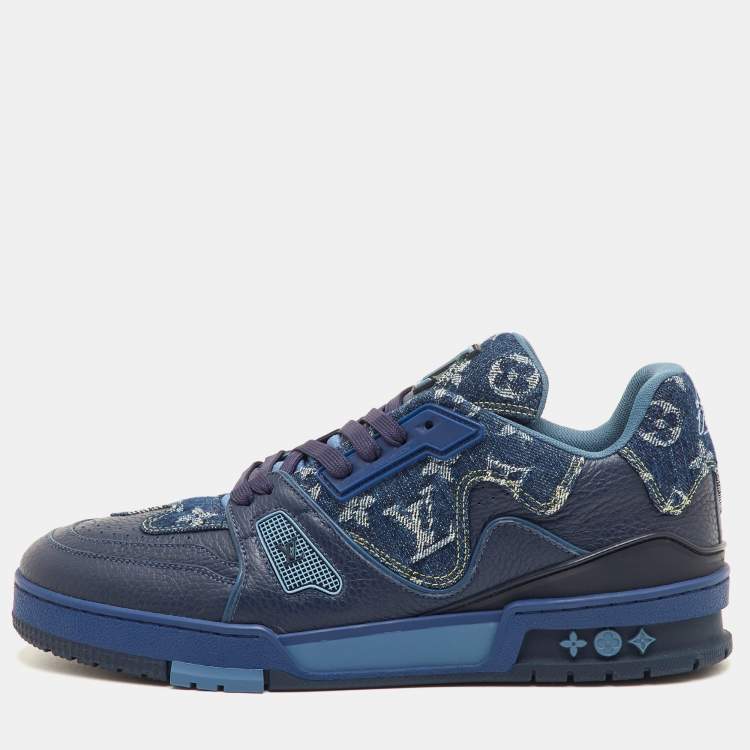 Pre Owned Louis Vuitton LV Trainer Size Navy Blue Monogram Denim and Leather Sneakers