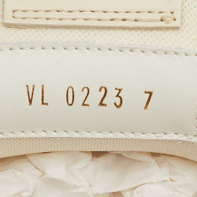 Pre Owned Louis Vuitton LV Trainer Size 41 Beige Stripe Monogram Canvas and Leather Sneakers