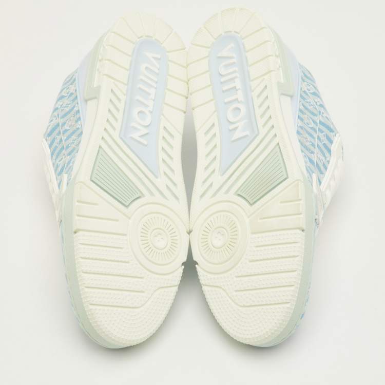 Pre Owned Louis Vuitton LV Trainer Size 41 Blue Stripe Monogram Canvas and Leather Sneakers