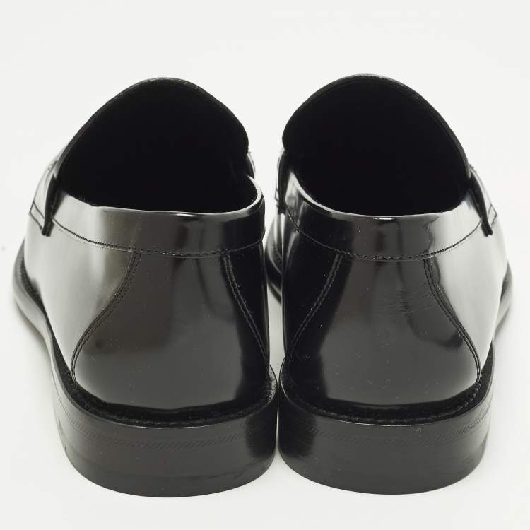 Pre Owned Louis Vuitton Major Size 40 Black Monogram Embossed Leather Loafers