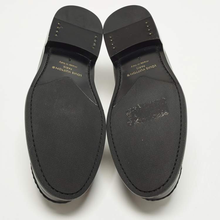 Pre Owned Louis Vuitton Major Size 40 Black Monogram Embossed Leather Loafers