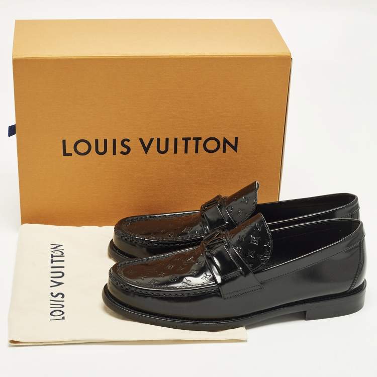 Pre Owned Louis Vuitton Major Size 40 Black Monogram Embossed Leather Loafers