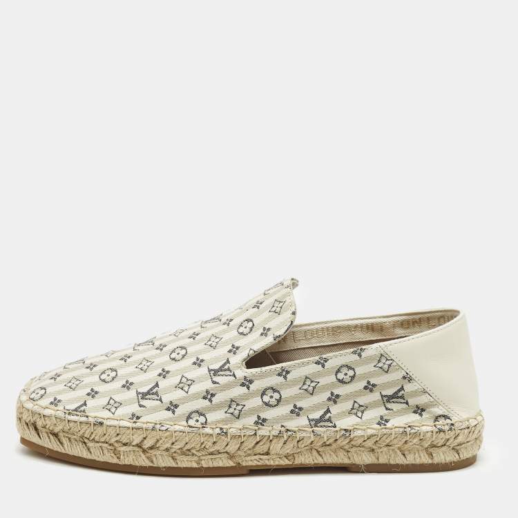 Pre Owned Louis Vuitton Bidart Size 40 Beige Mini Lin Canvas Slip On Espadrilles