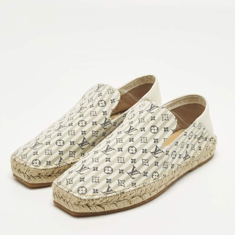 Pre Owned Louis Vuitton Bidart Size 40 Beige Mini Lin Canvas Slip On Espadrilles