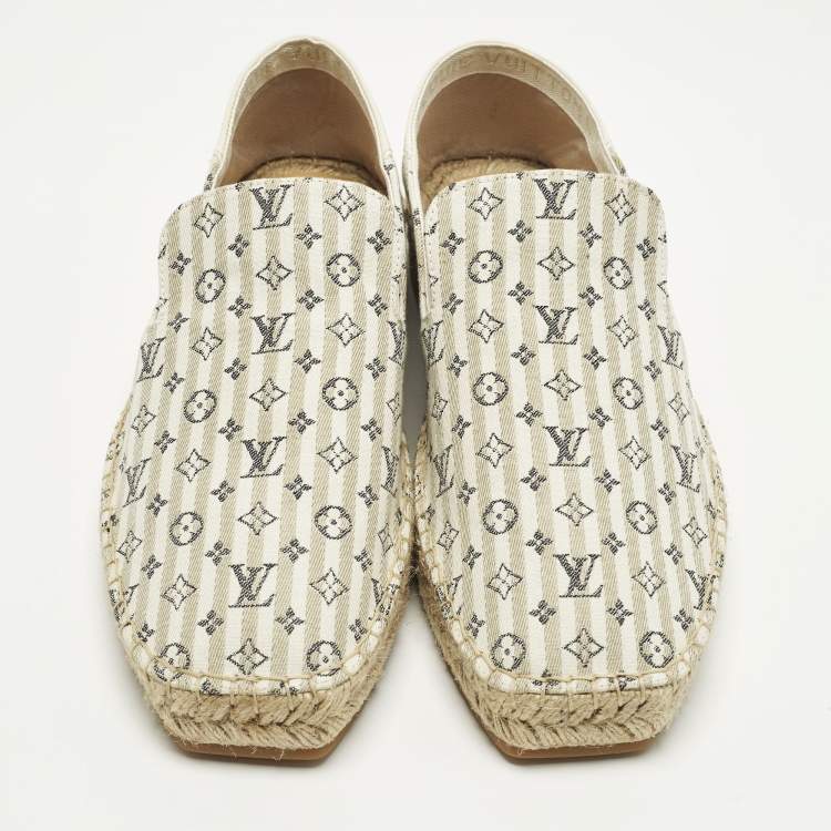 Pre Owned Louis Vuitton Bidart Size 40 Beige Mini Lin Canvas Slip On Espadrilles