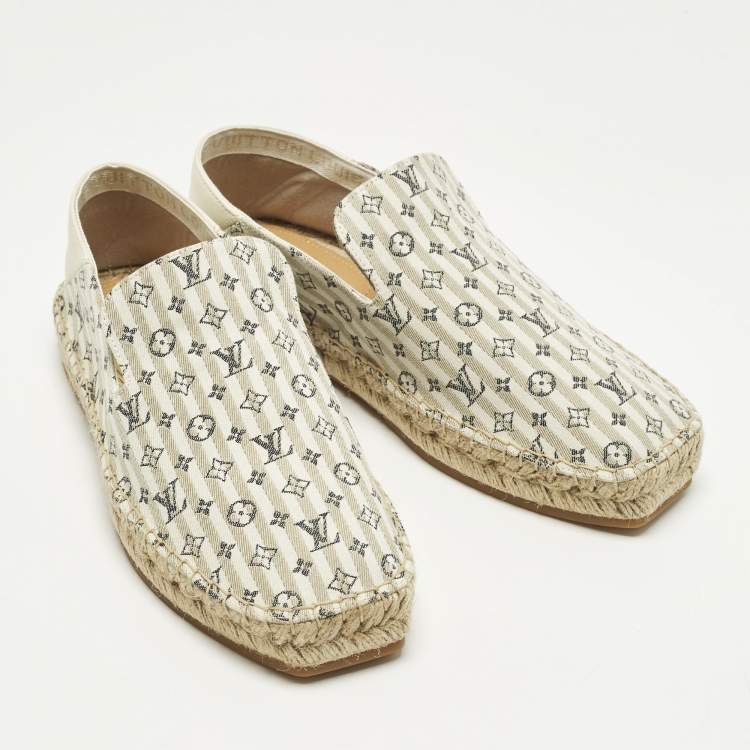 Pre Owned Louis Vuitton Bidart Size 40 Beige Mini Lin Canvas Slip On Espadrilles