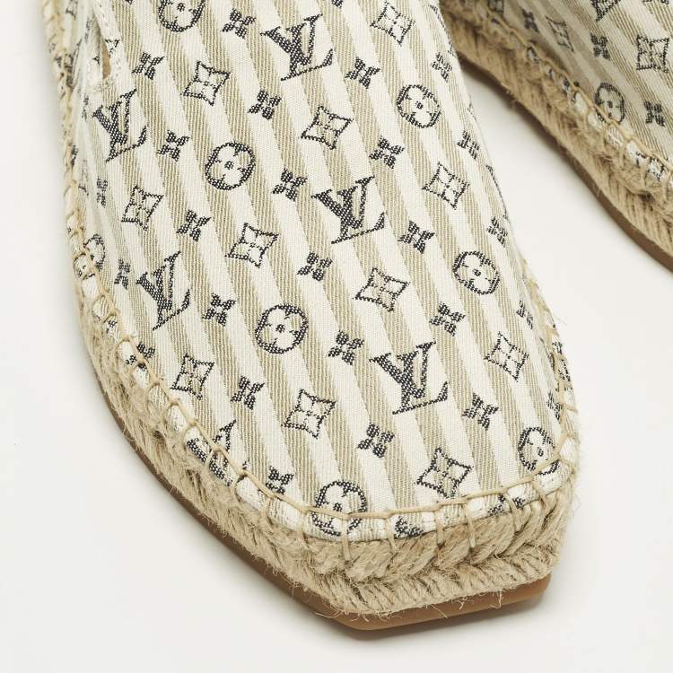 Pre Owned Louis Vuitton Bidart Size 40 Beige Mini Lin Canvas Slip On Espadrilles