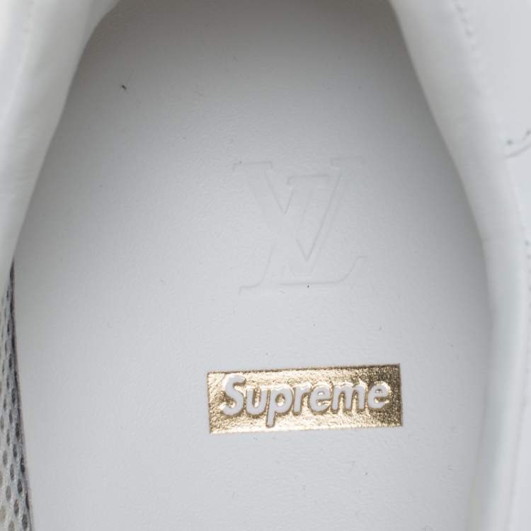 Pre Owned Louis Vuitton x Supreme White Leather Run Away Sneakers Size 43.5