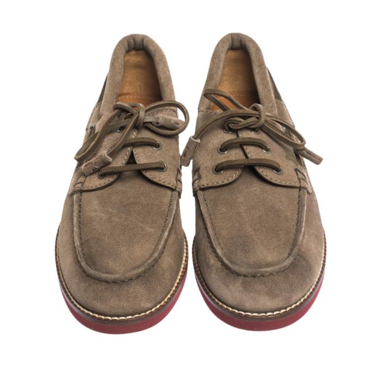 Pre Owned Louis Vuitton Brown Suede Tassel Lace Up Derby Loafer Size 41.5