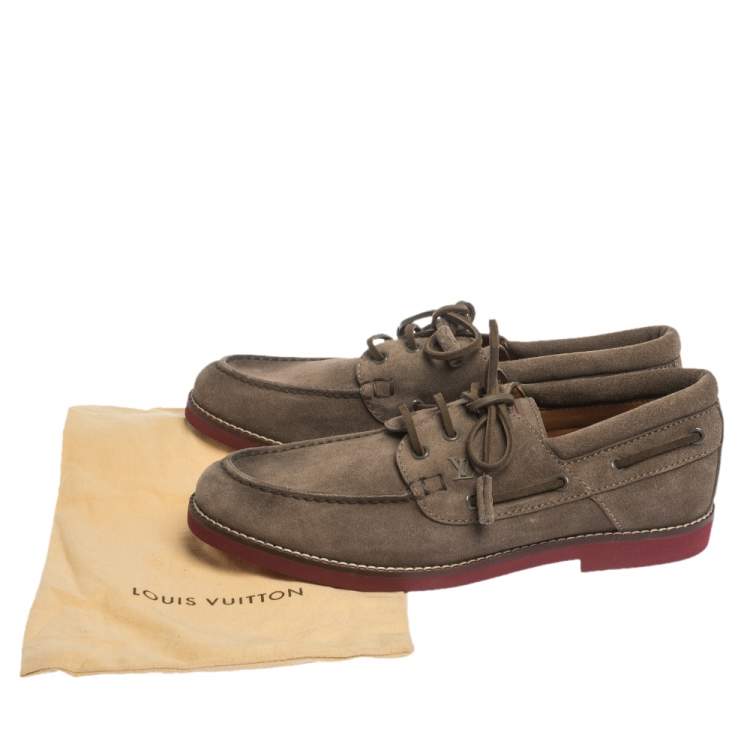 Pre Owned Louis Vuitton Brown Suede Tassel Lace Up Derby Loafer Size 41.5