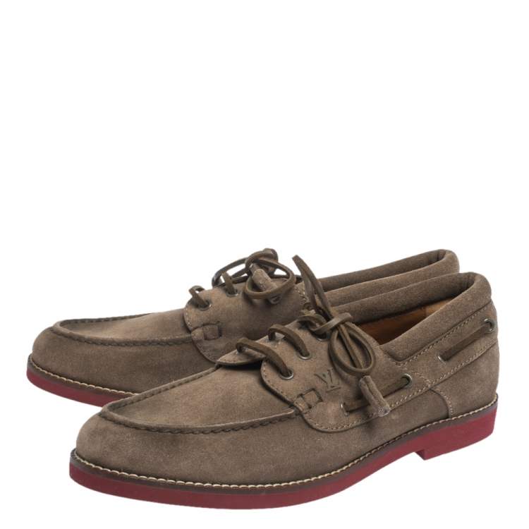 Pre Owned Louis Vuitton Brown Suede Tassel Lace Up Derby Loafer Size 41.5