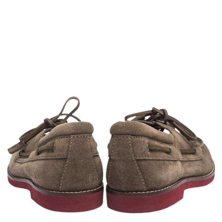 Pre Owned Louis Vuitton Brown Suede Tassel Lace Up Derby Loafer Size 41.5
