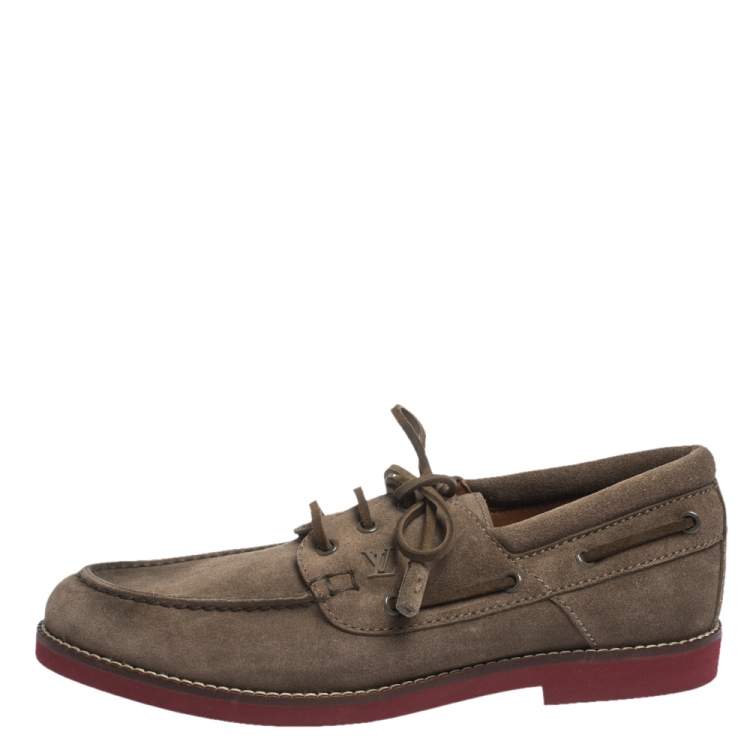 Pre Owned Louis Vuitton Brown Suede Tassel Lace Up Derby Loafer Size 41.5