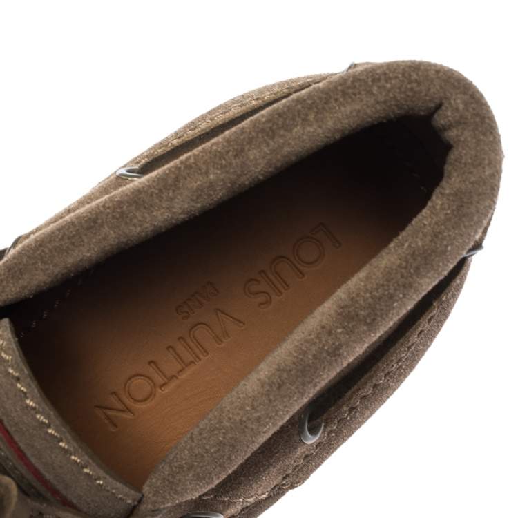 Pre Owned Louis Vuitton Brown Suede Tassel Lace Up Derby Loafer Size 41.5