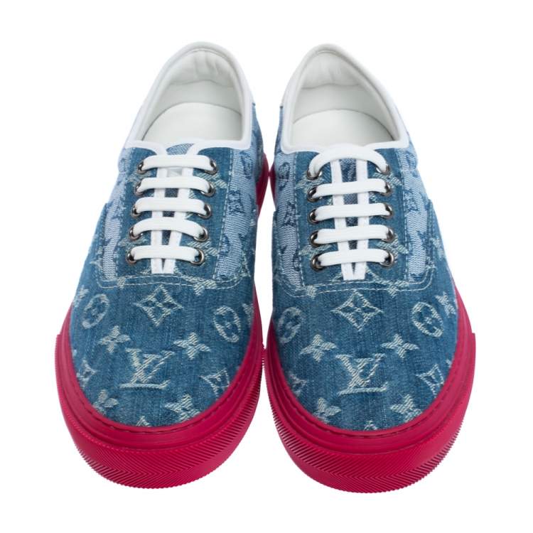 Pre Owned Louis Vuitton Blue Monogram Denim Trocadero Low Top Sneakers Size 41.5