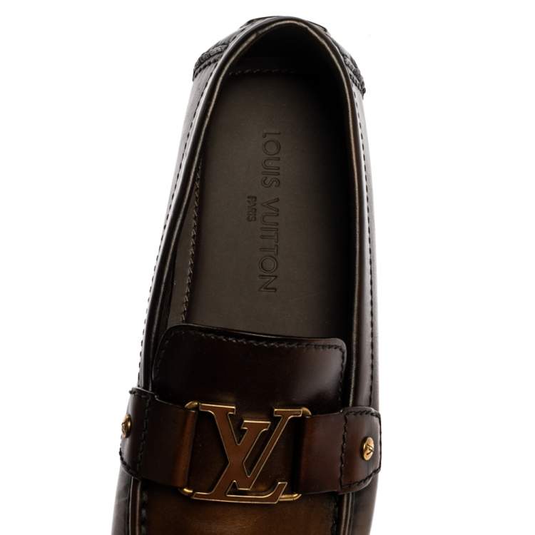 Pre Owned Louis Vuitton Dark Brown Leather Montaigne Moccasins Size 43.5