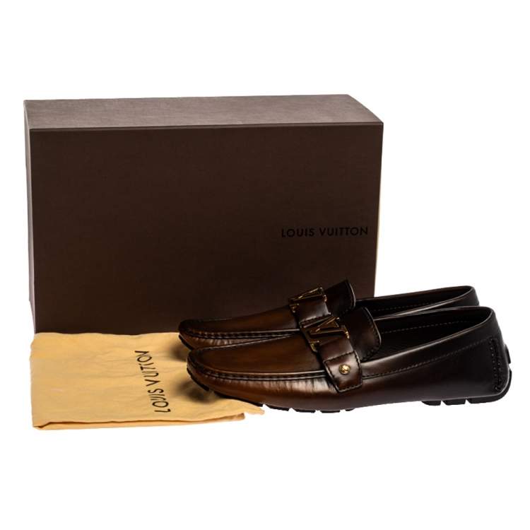 Pre Owned Louis Vuitton Dark Brown Leather Montaigne Moccasins Size 43.5
