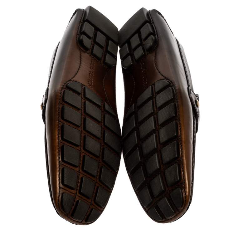 Pre Owned Louis Vuitton Dark Brown Leather Montaigne Moccasins Size 43.5
