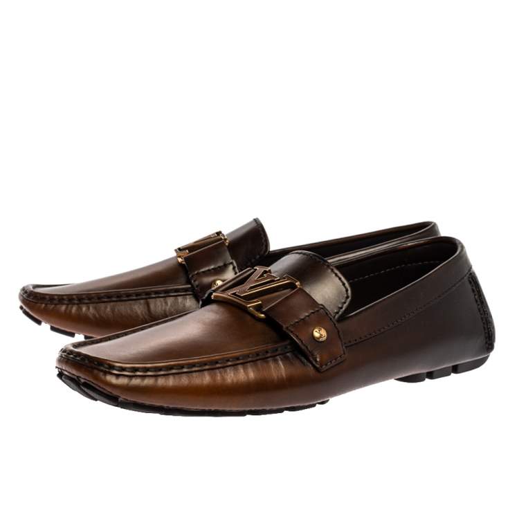 Pre Owned Louis Vuitton Dark Brown Leather Montaigne Moccasins Size 43.5