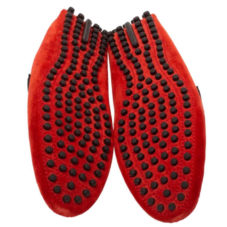 Pre Owned Louis Vuitton Red Suede Leather Oxford Slip On Loafers Size 39.5