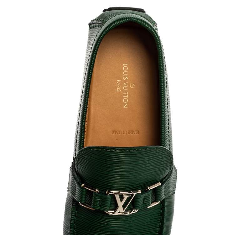 Pre Owned Louis Vuitton Green Epi Leather Major Logo Slip On Loafers Size 44
