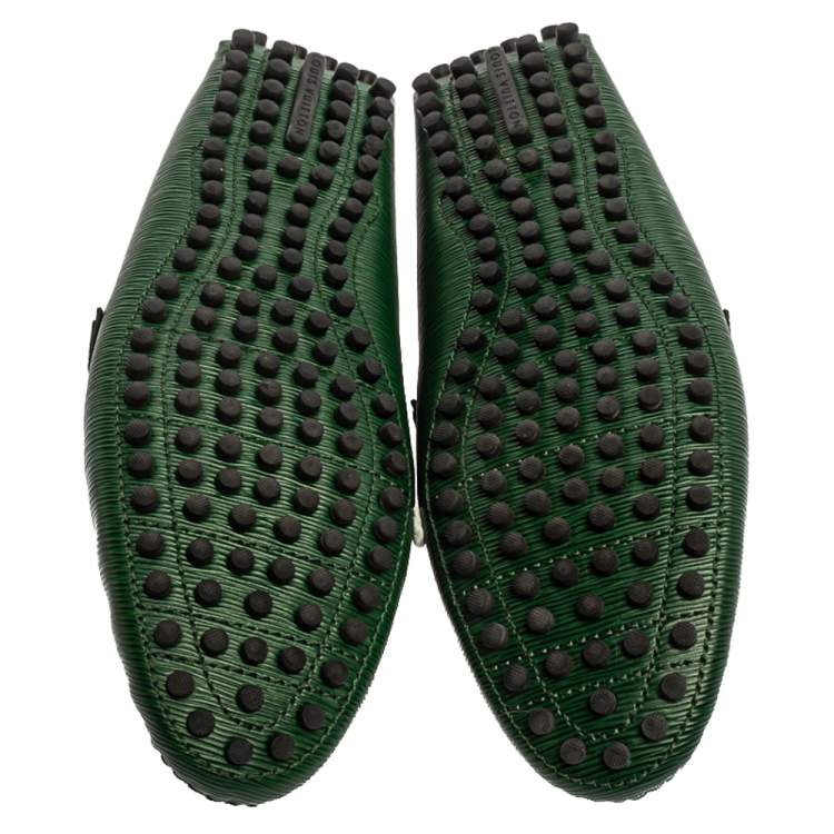 Pre Owned Louis Vuitton Green Epi Leather Major Logo Slip On Loafers Size 44
