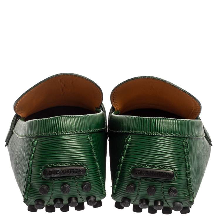Pre Owned Louis Vuitton Green Epi Leather Major Logo Slip On Loafers Size 44